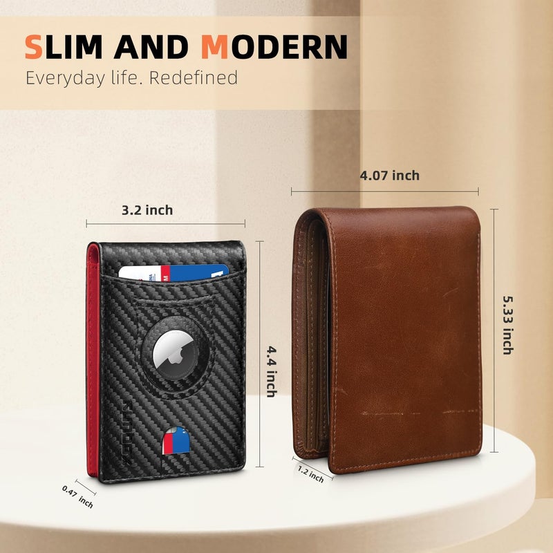 RUNBOX AirTag-Wallet-Mens-Slim-RFID Blocking Wallets Leather with Bill Compartment Air Tag Bifold Card Holder Wallet Gifts for Men Dad - Image 5